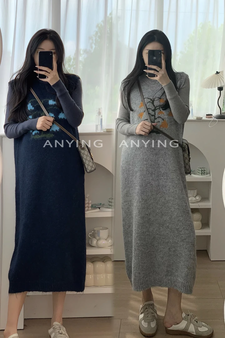 【早春福利 出完无】蓝调旋律 秋冬新款孕妇韩版刺绣毛衣背心裙