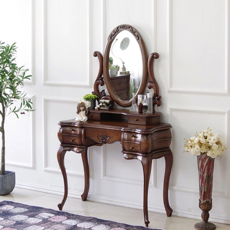美式乡村新古典实木卧室梳妆台欧式小户型简约化妆桌化妆台化妆镜