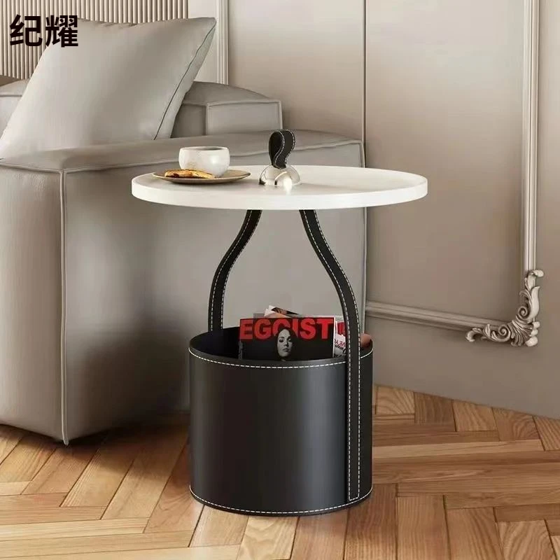 意式轻奢手提边几客厅沙发角几奶油风小茶几马鞍皮设计师款床头柜