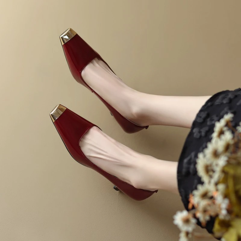 JORDAZE浅口高跟鞋红色漆皮气质细跟时尚百搭单鞋