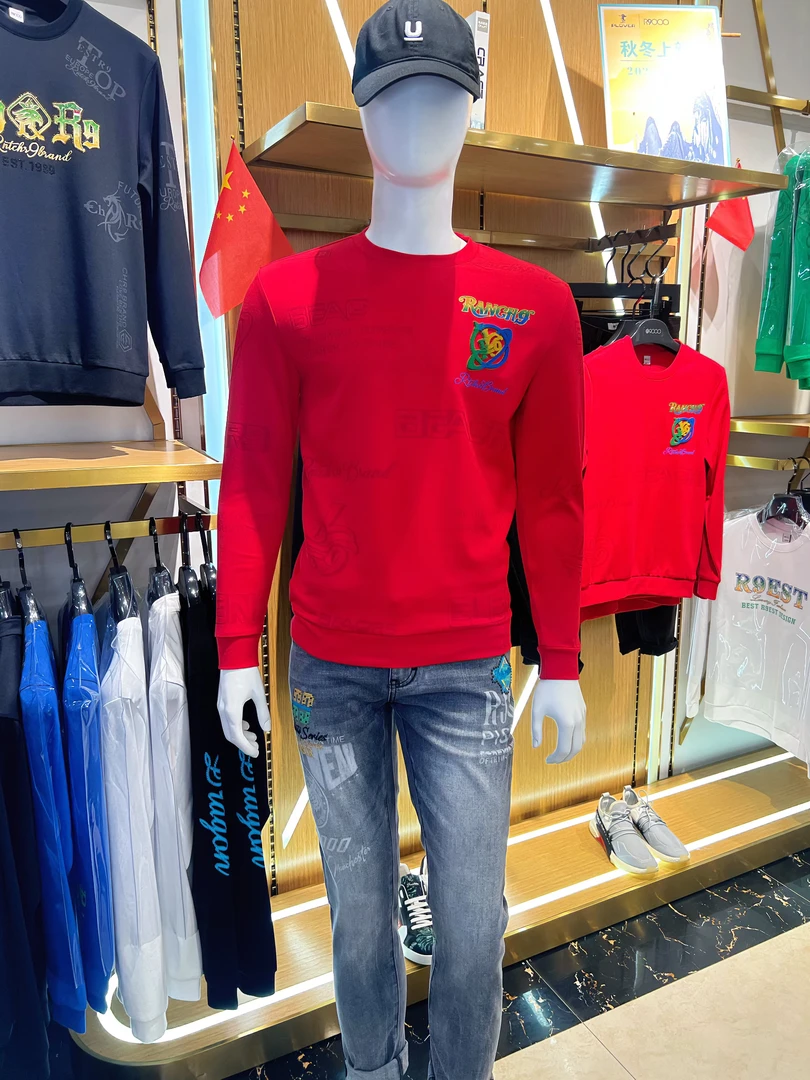 R9000男装上新秋冬休闲潮流百搭圆领中国红长袖卫衣48025747
