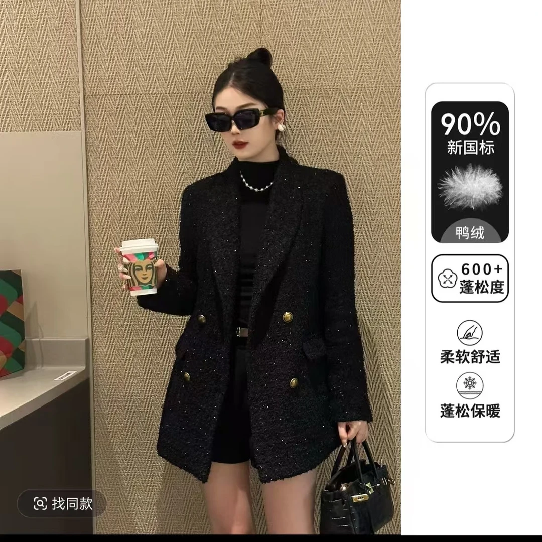 2024年秋冬新款西装90白鸭绒加厚星空闪光冬季外套女12813