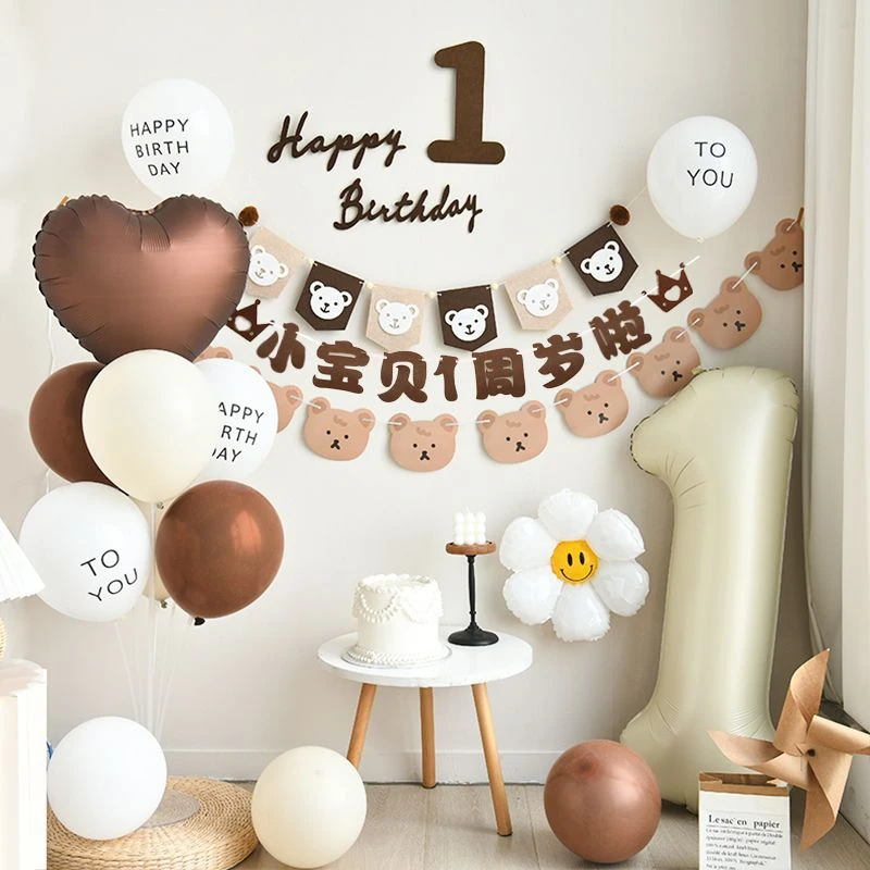 一ins宝宝生日场景布置周岁装饰气球背景墙女孩派对背景布3岁