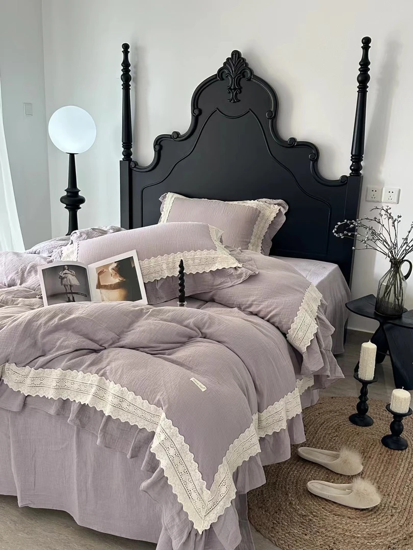 果果【黛西】全棉法式公主风少女心轻奢款水洗双层皱皱纱四件套