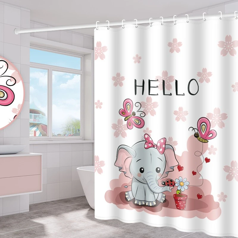 圣莎兰恩浴帘杆套装免打孔浴室帘防水加厚防霉浴帘布隔断帘