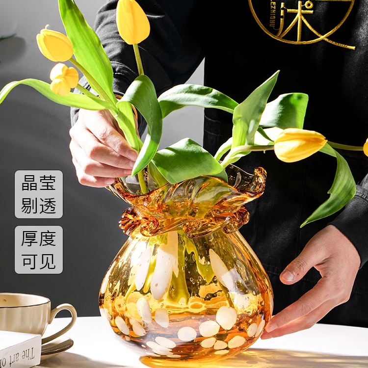 遇见花开寓意好金钱袋琉璃花瓶摆件客厅样板间玄关餐桌招财摆件