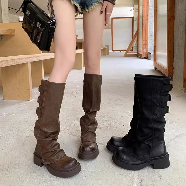 厚底复古英伦风瘦瘦靴女2024秋季新款裤管个性时尚堆堆靴马丁靴