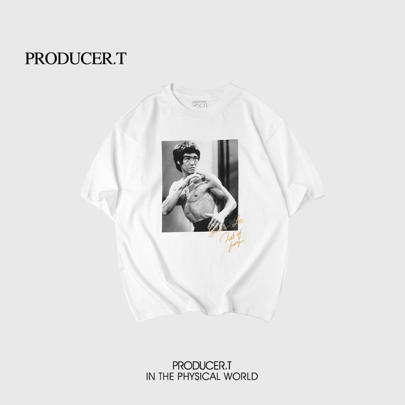 Producer.T美式街头印花T恤李小龙人物图案超宽松短袖男大码落肩