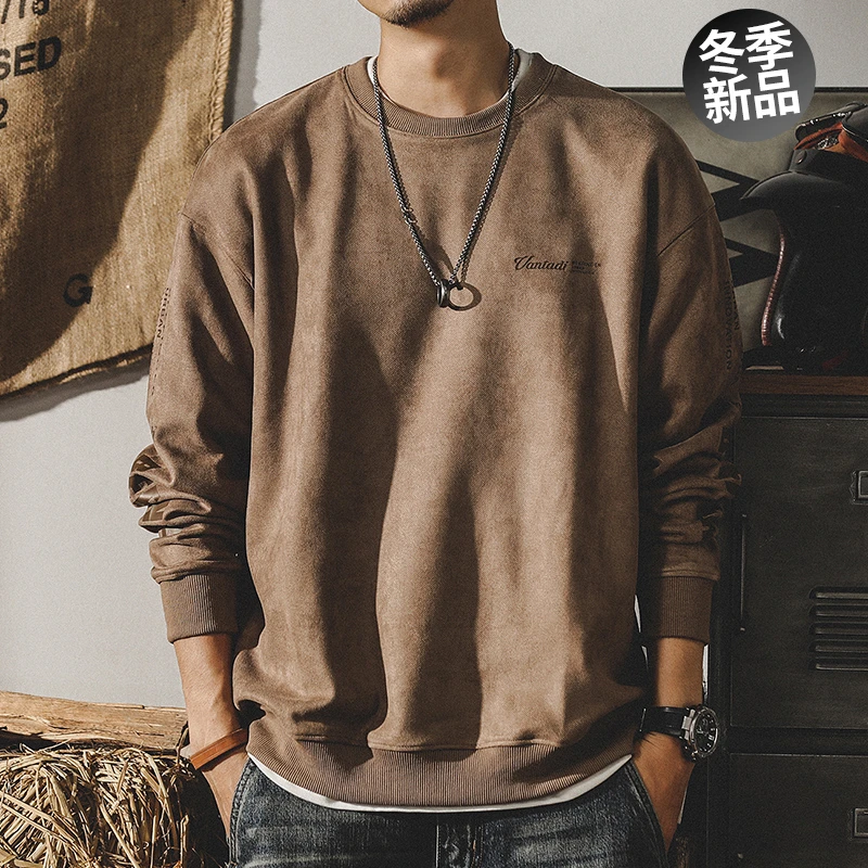 宽松大码麂皮绒衣服男装上衣美式380g重磅复古卫衣男春季ins潮牌