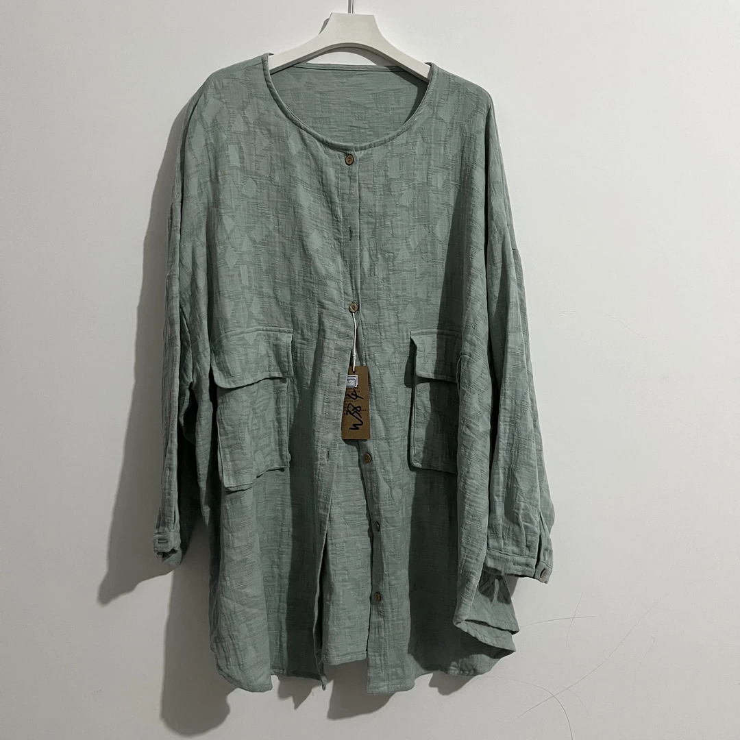 【流浪记】C84青色圆领开衫上衣时尚百搭夏季宽松时尚