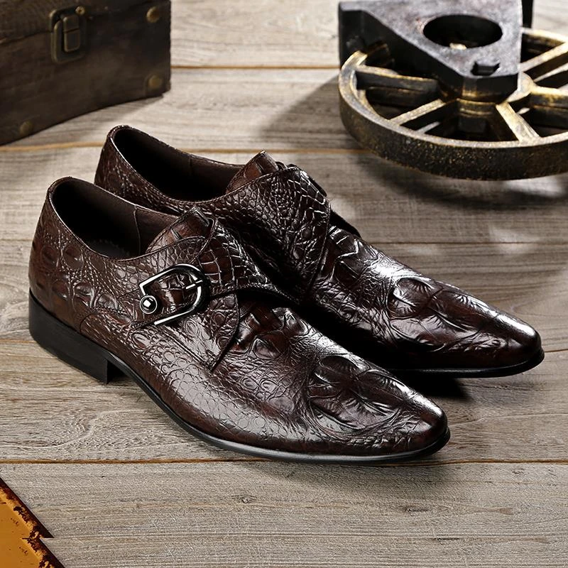清货捡漏英伦鳄鱼纹男鞋真皮休闲韩版潮鞋正装男士尖头皮鞋套脚