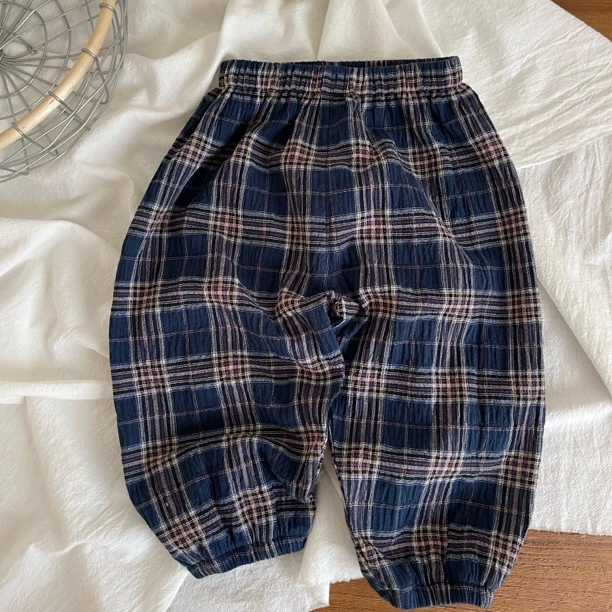 【棉纱布】婴幼儿夏季韩系格子防蚊裤宝宝薄长裤