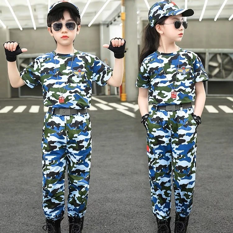 儿童迷彩服男女童夏装短袖长裤军训服小孩子特种兵战狼服帅气薄款