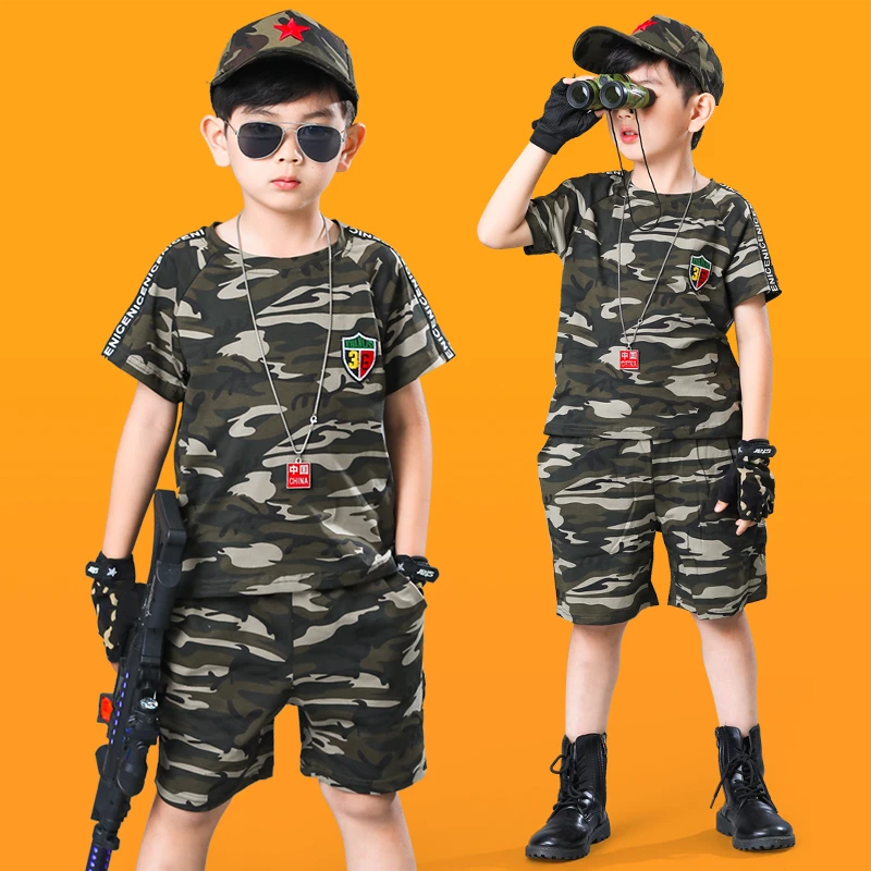儿童服装男童迷彩服短袖夏装套装宝宝军训运动衣服男孩特种兵童装