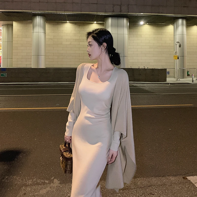 岛歌夫人  曼妙弧度收腰褶皱开叉包臀裙修身显瘦连衣裙长裙