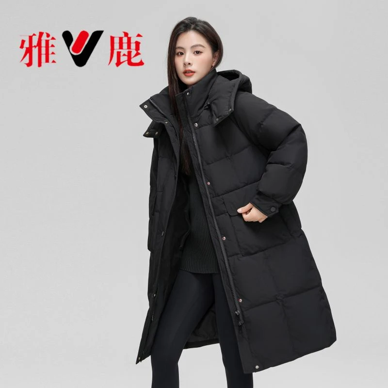 V/雅鹿正品反季时尚休闲户外长款羽绒服连帽保暖冬季女士厚外套