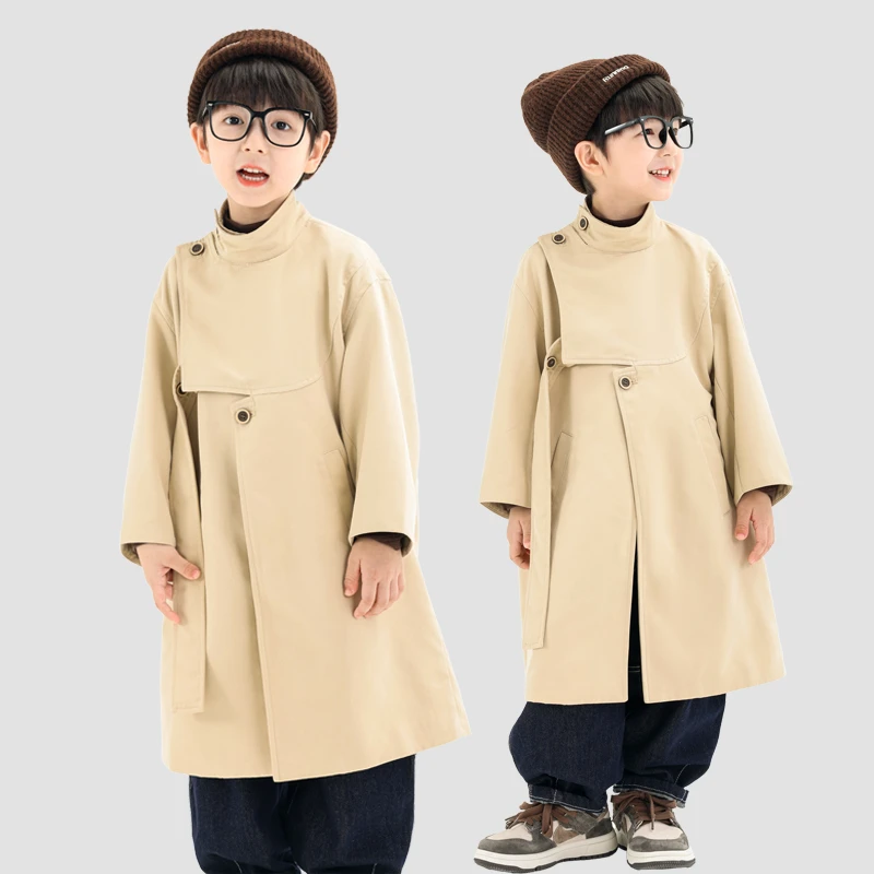 【老钱风】2024春季儿童新品纯色时尚潮酷长款风衣外套上衣6297