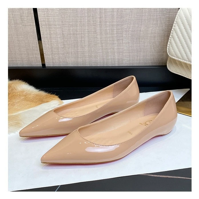 2025新款百搭高跟鞋气质尖红底平底鞋单鞋女漆皮内增高浅口低跟