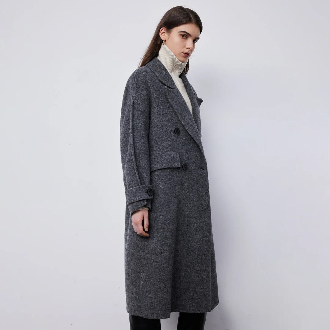 Basic House/百家好毛呢大衣女冬季新款长款大衣双面呢DP12