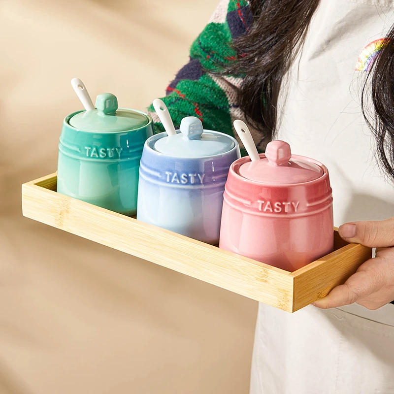 渐变色调味罐陶瓷糖盐厨房调料简约调味多用罐子收纳瓶泼辣椒油罐