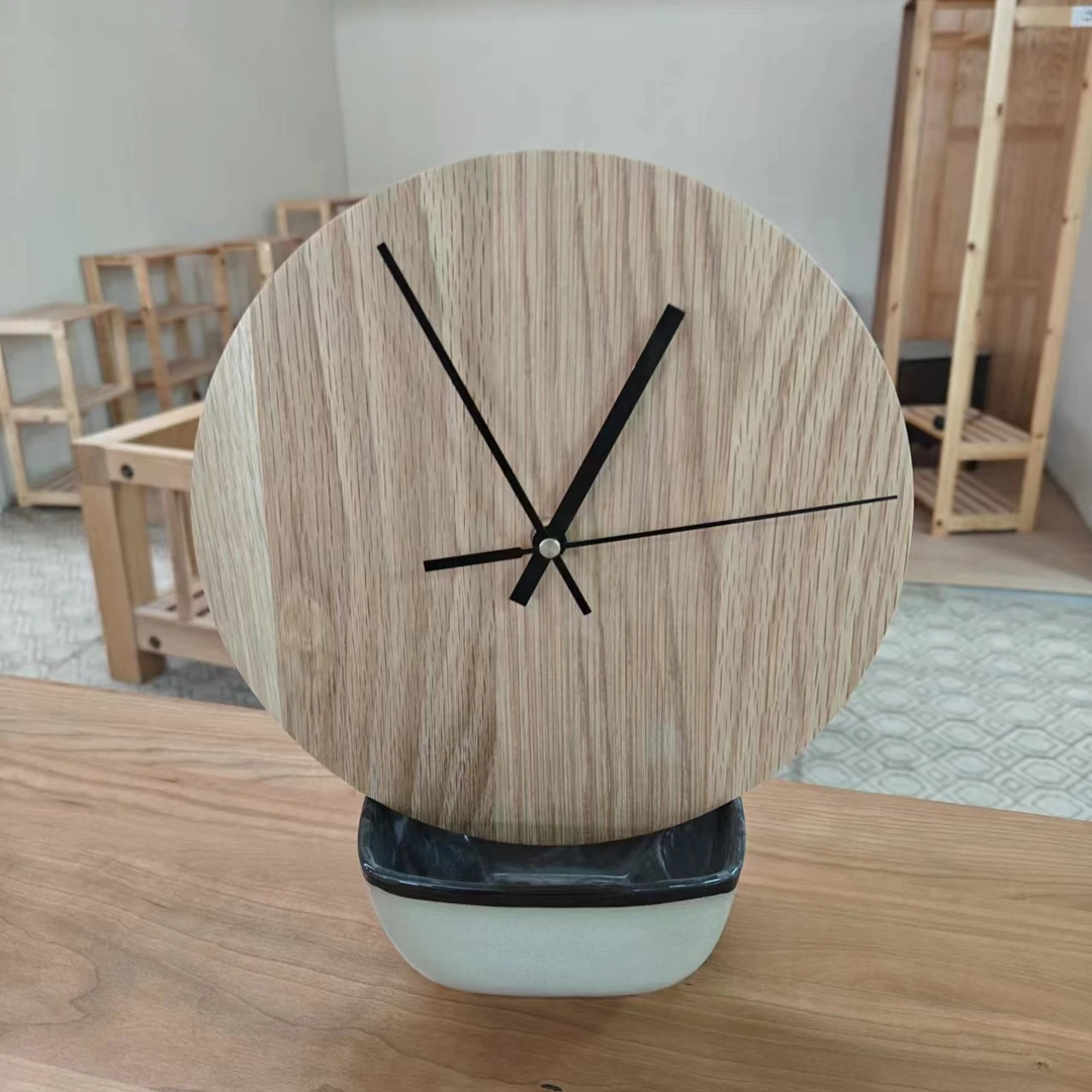 大气挂表原木色实木客厅创意简约圆形表壁钟个性卧室挂钟静音