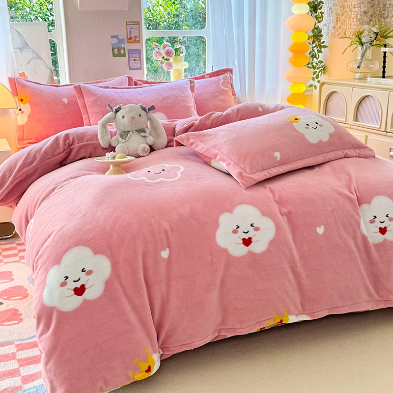 一米八乘两米牛奶绒四件套1米8x2米冬天双面绒加厚绒被套180x200