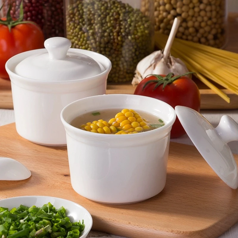 【小强推荐】纯白带盖家用骨瓷一人位隔水炖盅带盖蒸蛋鱼翅炖汤小盅