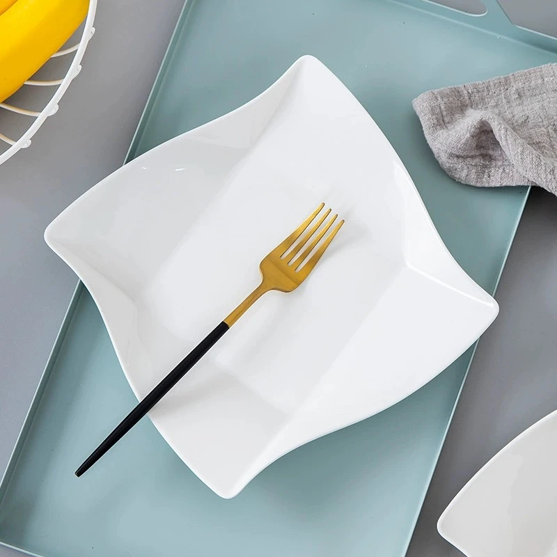 景德镇骨瓷纯白创意方盘异形菜盘子家用餐具高档餐盘手工折纸深盘