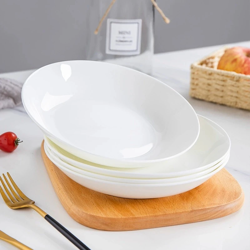 景德镇骨瓷纯白圆形菜盘子餐具家用圆盘菜盘汤盘深盘经典百搭耐看