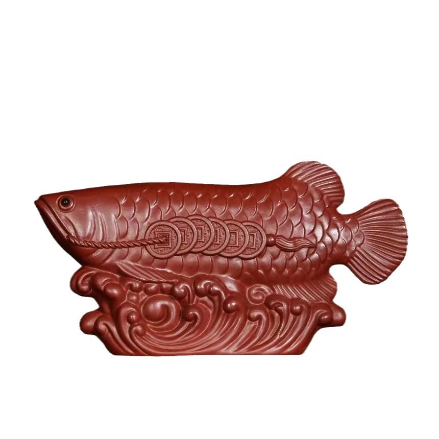 （德砂甄选）宜兴原矿紫砂手工茶宠鸡血大红袍金龙鱼