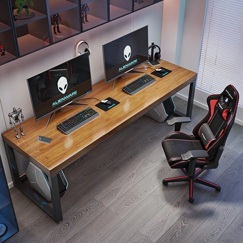 实木电竞电脑桌简约台式双人靠墙书桌家用卧室学习桌子学生工作台