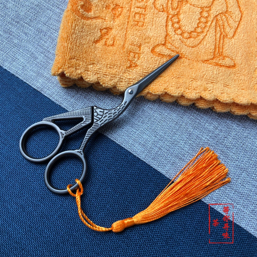 茶叶包装茶剪流苏小剪刀 茶道配件仙鹤剪刀 中式复古手工日式复古