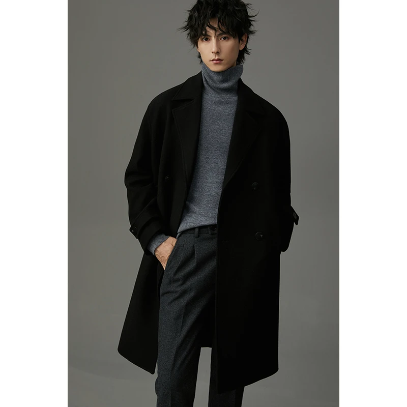【双层加厚】高级羊毛大衣男士通勤羽绒马甲中长款呢子男外套DL672