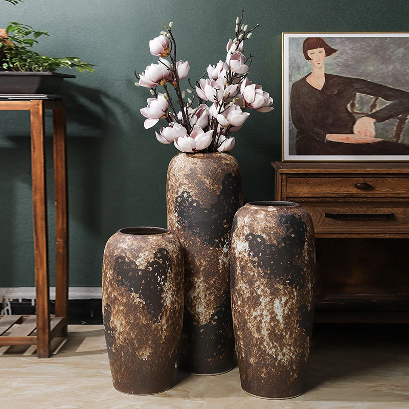 中式复古极简侘寂风客厅别墅酒店景德镇陶瓷落地水培大花瓶