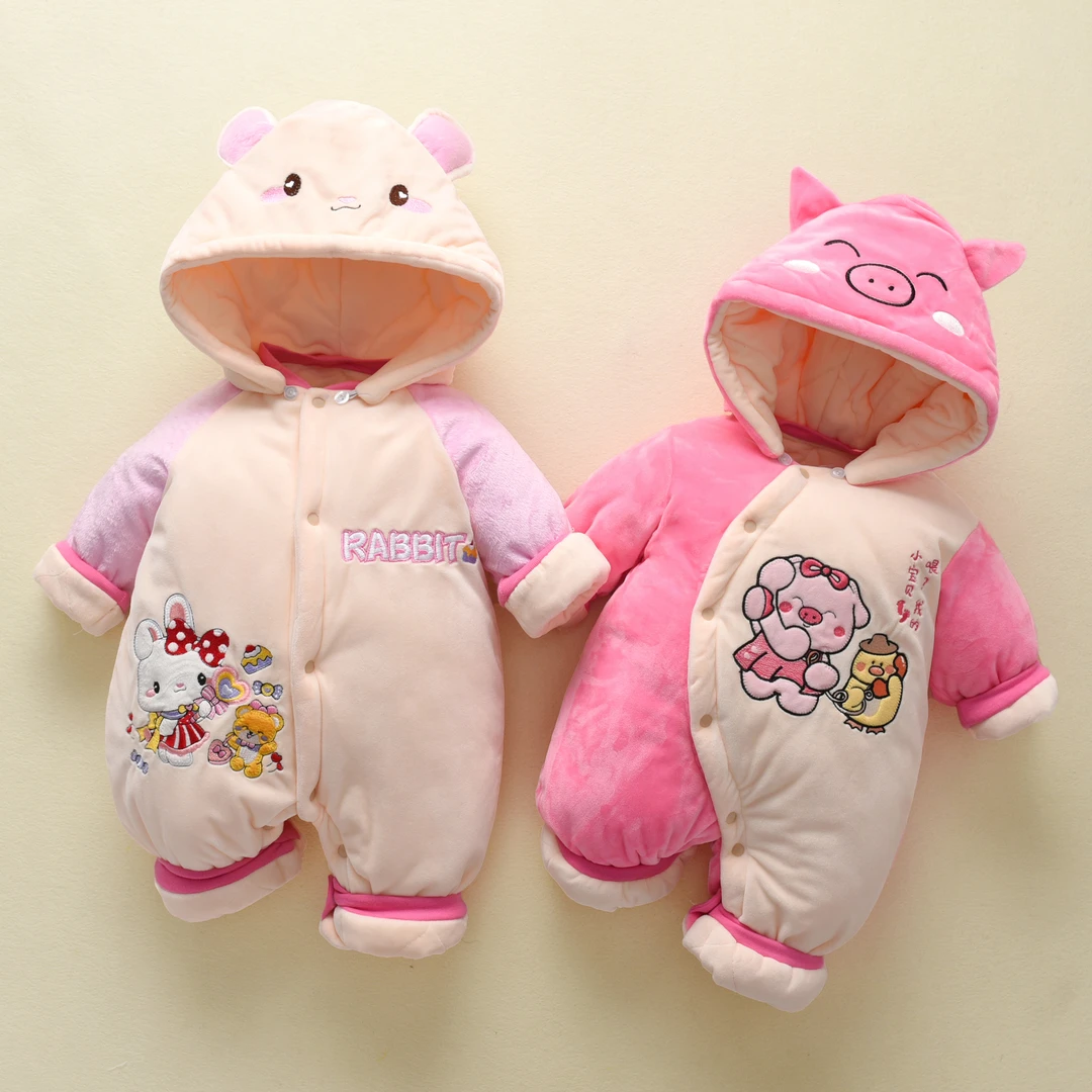婴儿连体衣新生儿衣服秋冬款加厚加绒夹棉保暖卡通宝宝哈衣冬季厚
