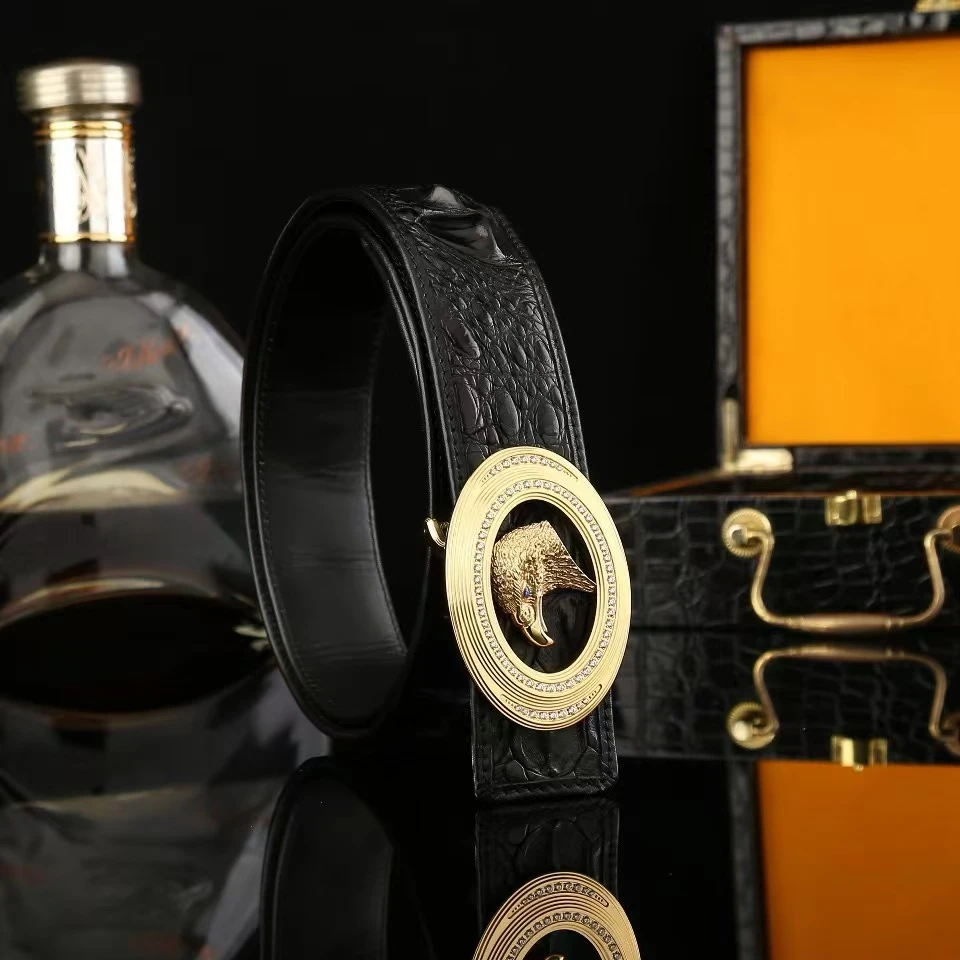 镶钻鹰扣鳄鱼皮真皮男士皮带高档商务套装男式腰带经典男款裤腰带