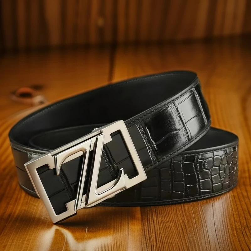 进口新款鳄鱼皮套装男士真皮皮带高档商务百搭正装男式腰带裤腰带