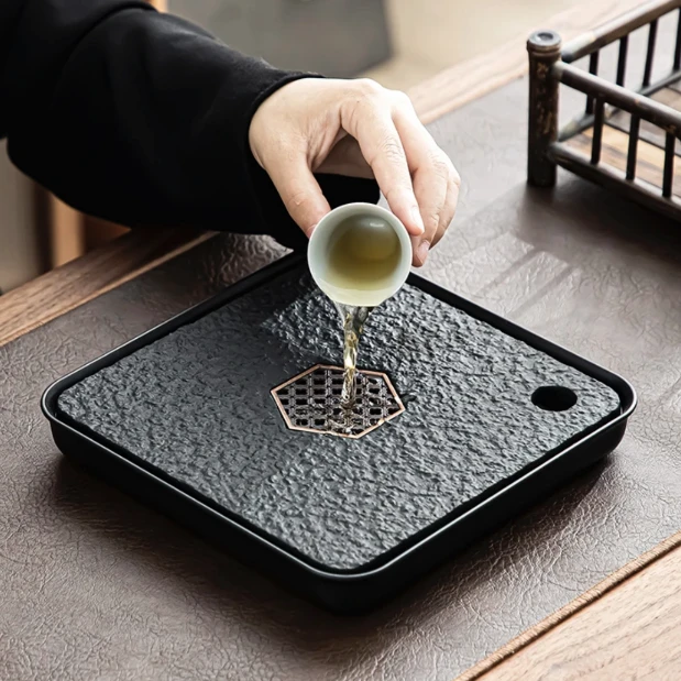四方小20干泡台茶盘干泡盘轻奢复古家用简约沥水泡茶盘