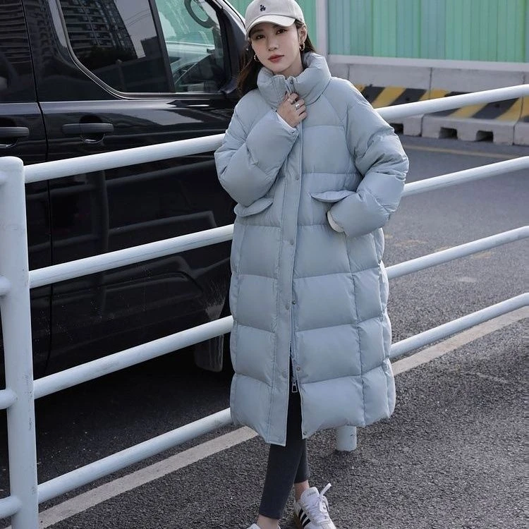 2024新款羽绒服女中长款过膝立领宽松显瘦加厚白鸭绒外套