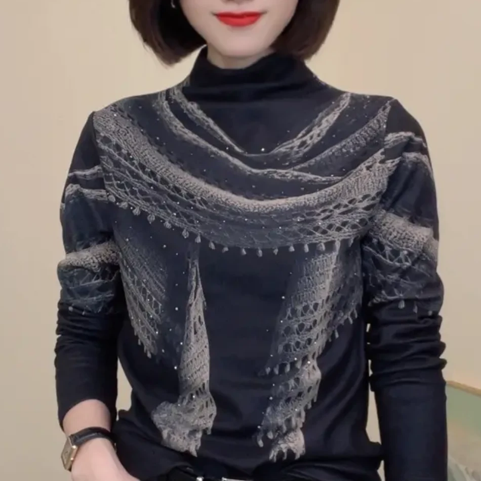 秋季女士长袖中领T恤时尚妈妈装宽松遮肉气质百搭休闲上衣女