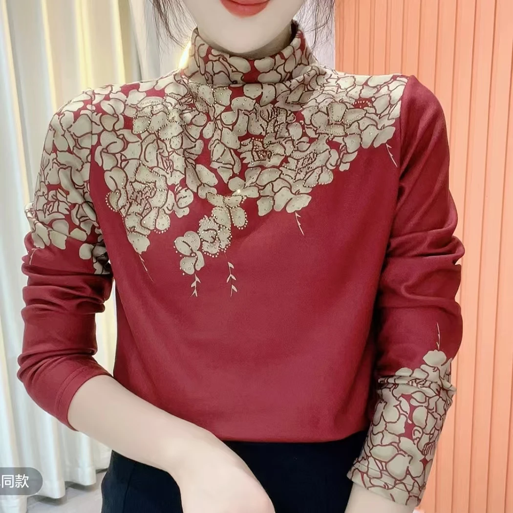 2024冬季新款半高领气质百搭时尚长袖减龄打底衫上衣女