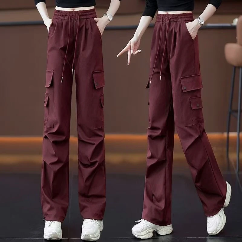 【清仓】高档美式工装裤女春秋季2024新款高腰宽松显瘦阔腿运动裤女