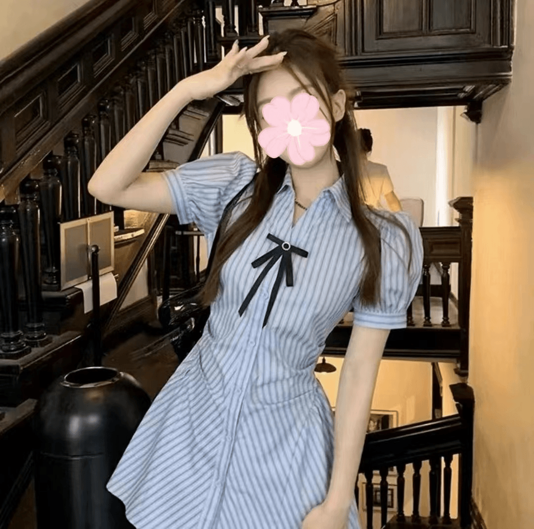 学院风套装小个子收腰显瘦条纹衬衫连衣裙夏季短裤两件套A111 TZ