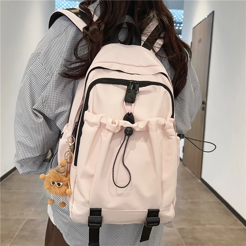 初中生书包女简约大学生电脑背包森系小学生补课双肩包轻便旅行包
