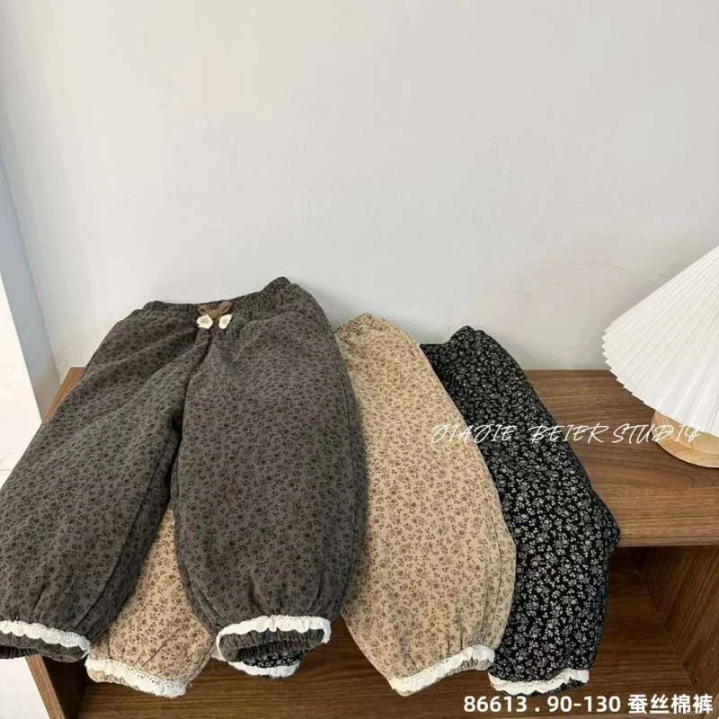 2024新款冬儿童男女童宝秋冬一条过冬加绒加厚保暖碎花棉裤子