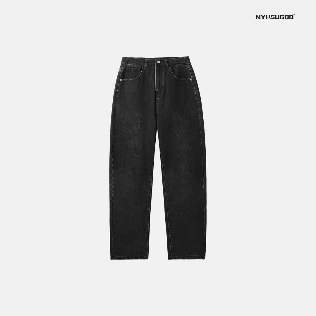 NYHSUGOO/南乙3336秋冬黑色复古男士棉质无弹牛仔直筒长裤显瘦