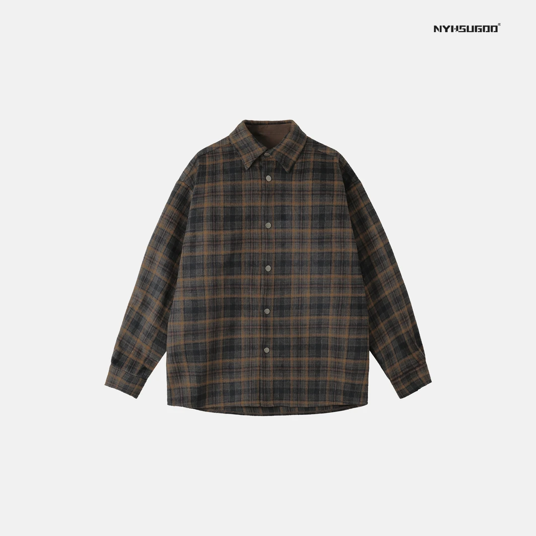 NYHSUGOO/南乙3332秋冬新款美式加厚格子衬衫男士翻领复古外套