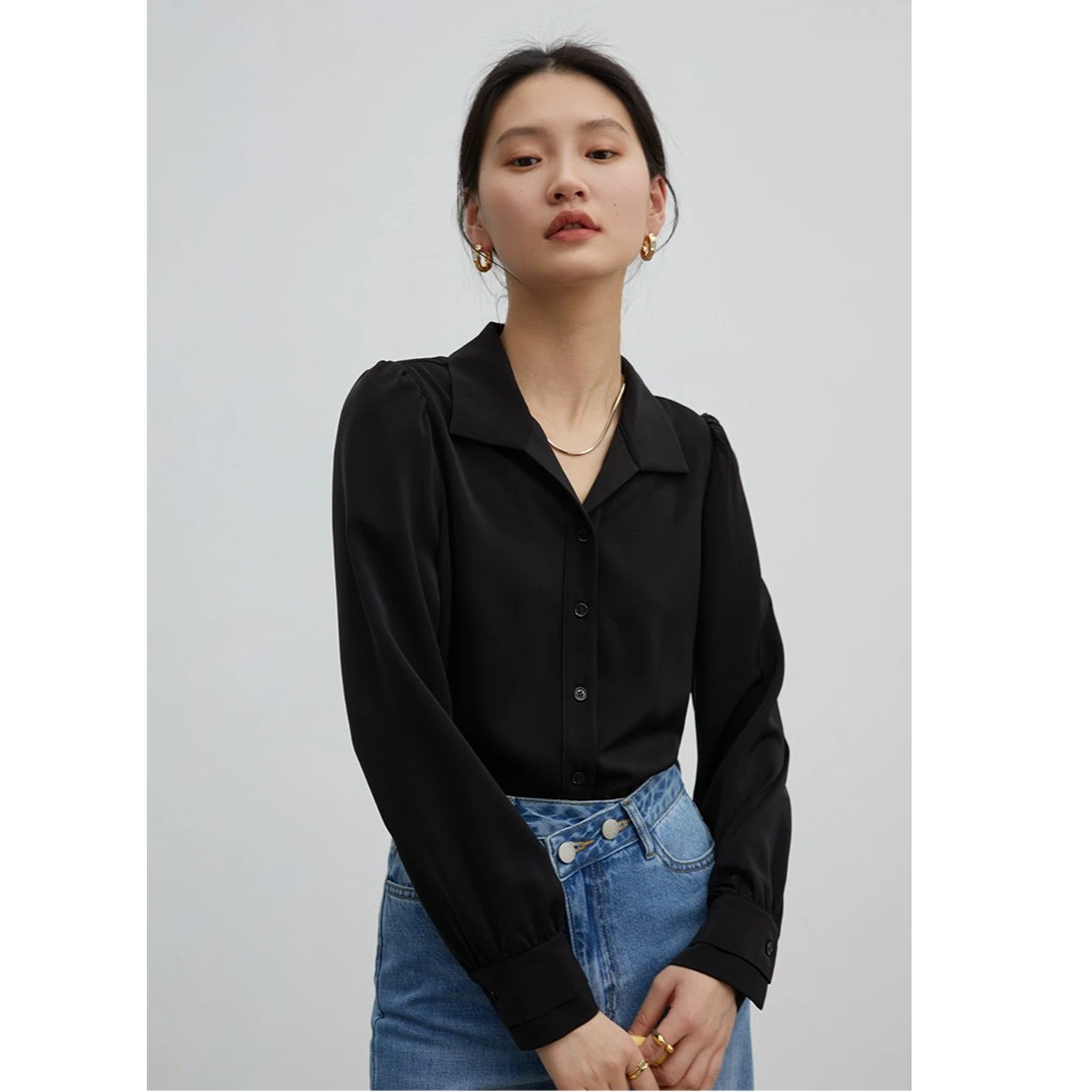 自巧感缎面白色衬衫女长袖气质显瘦上衣衬衣22ZQ0173