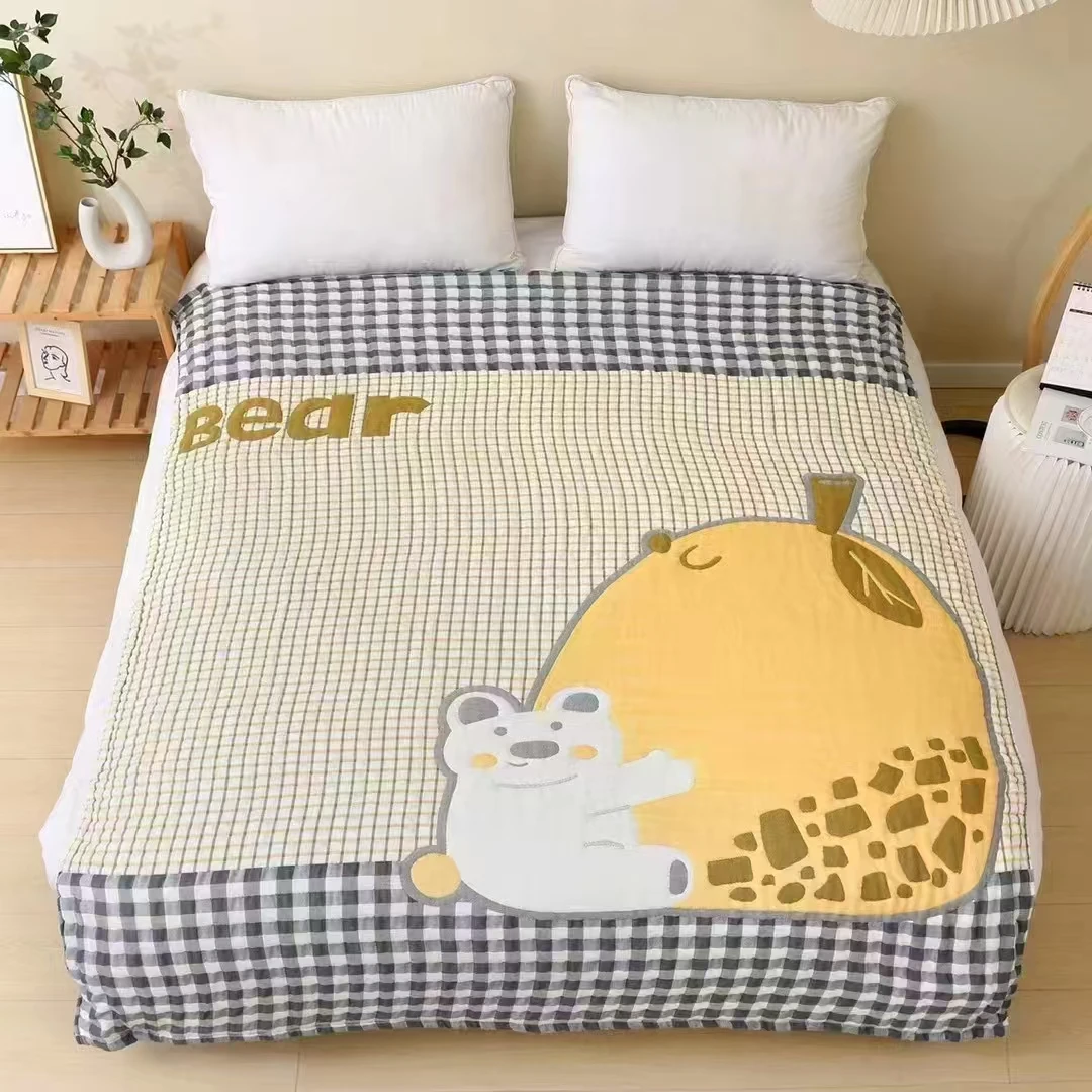 1.5*2.0米-啊梨熊 纯棉纱布泡芙被 被子