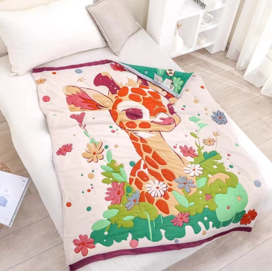 1.5*2.0米 一路有你 纯棉加厚纱布面包被 被子可铺可盖